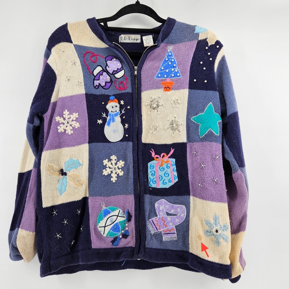 Vtg Cottage Christmas Cardigan‎ Sweater Holiday Size S Teacher Maximilist Ugly